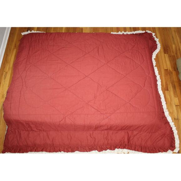 VTG 80s JCPenney Brown Floral Lace Comforter Dust Ruffle Shams 4 PC Set Queen - Picture 3 of 14